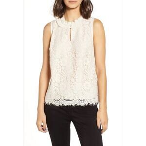 J Crew Cream Lace Sleeveless Blouse Ruffle Neck Size S